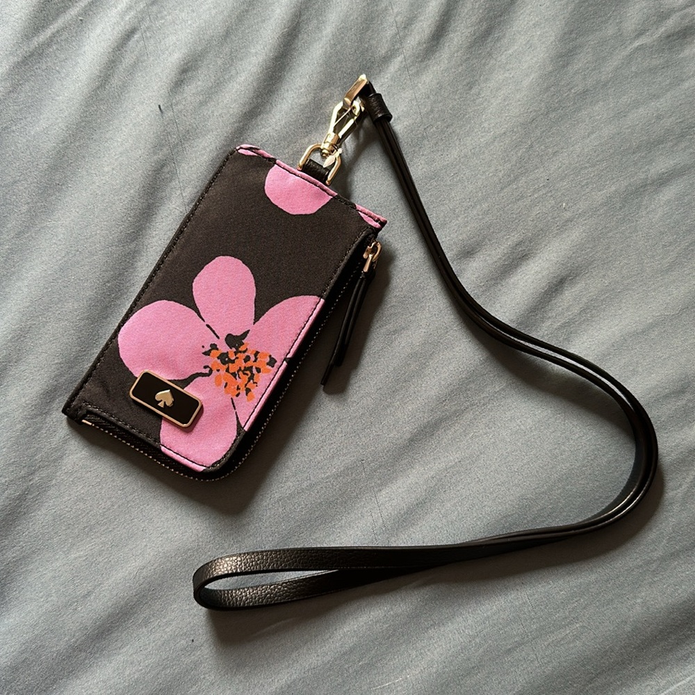 KATE SPADE card case lanyard - Dawn Grand Flora- Black Multi